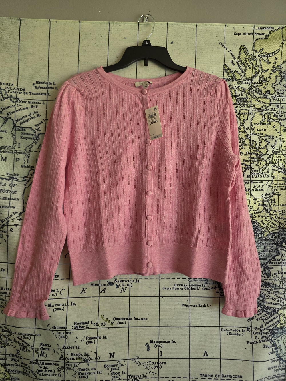 NWT Pink Ribbed Button-Front Cardigan